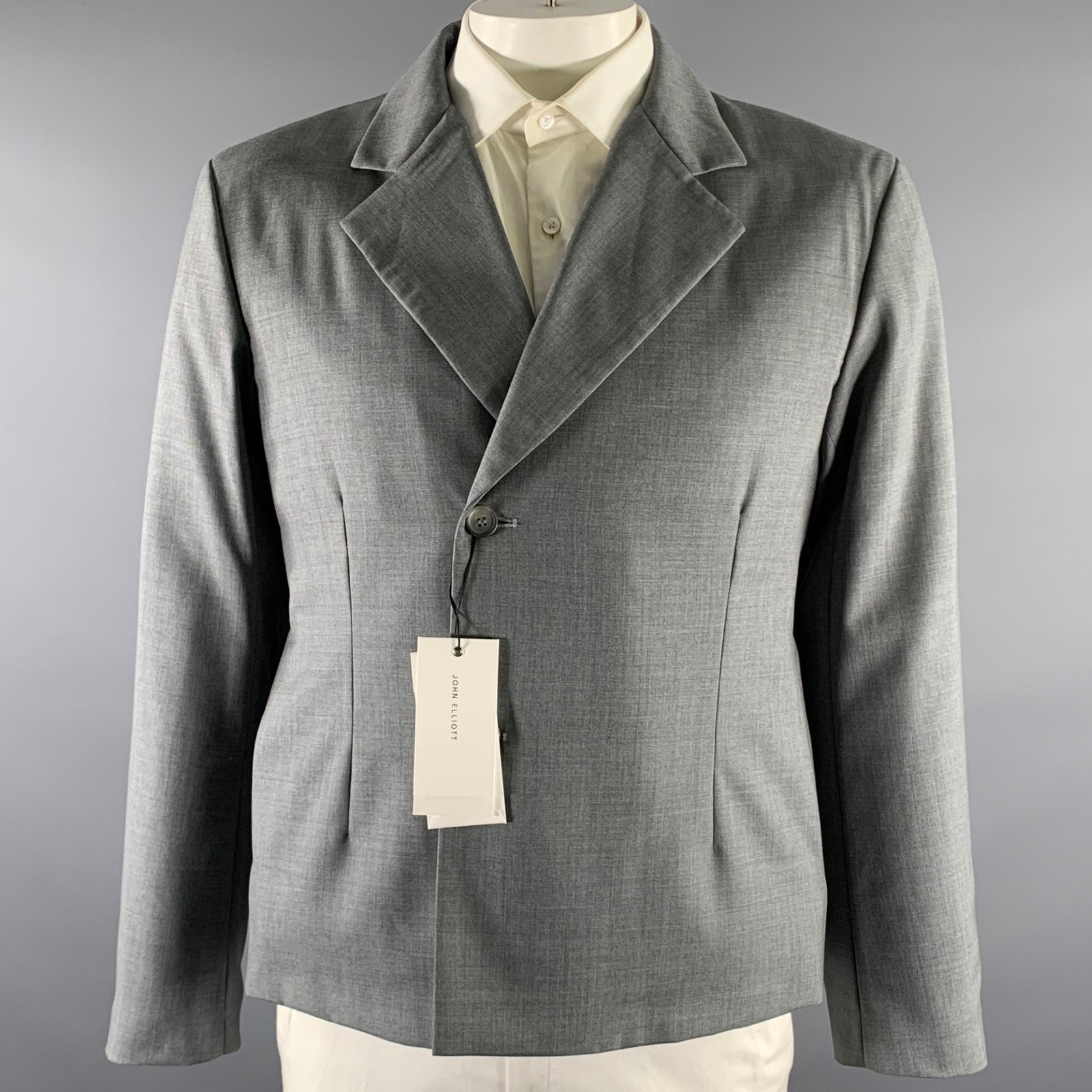 John Elliott Size 42 Grey Wool Double Breasted Cropped Blazer